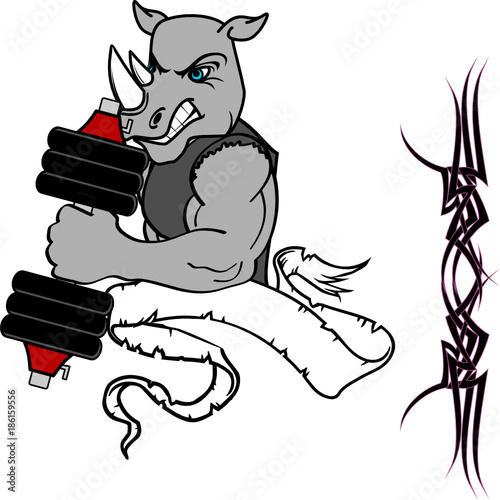 muscle rhino cartoon fitness weight training gym in vector format 