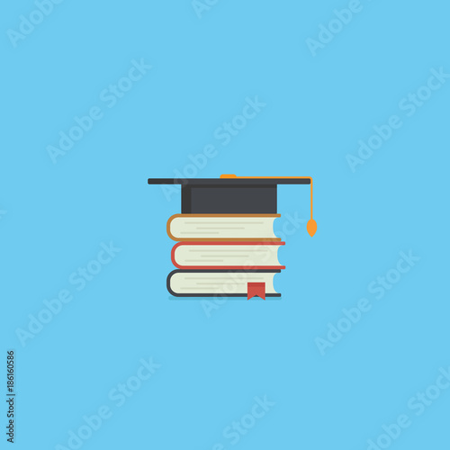 Pile of books and mortarboard. Education concept. Graduation cap