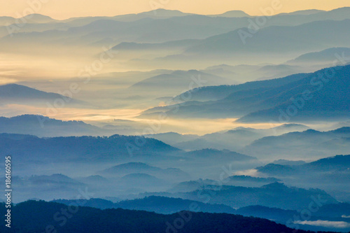 Sunrise on the rolling hills at Clingman s Dome in Great Smoky Mountain National Park in North Carolina