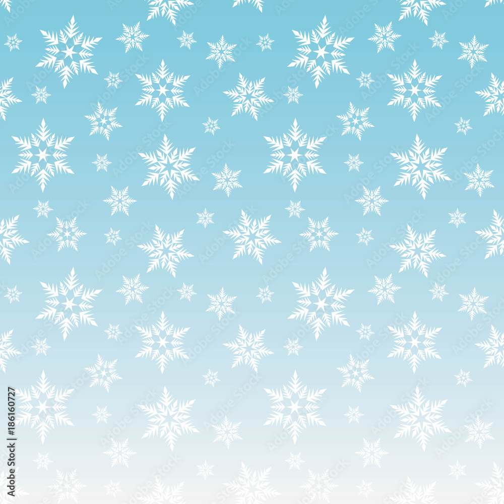 white snowflakes snow on blue sky gradient winter christmas pattern seamless vector