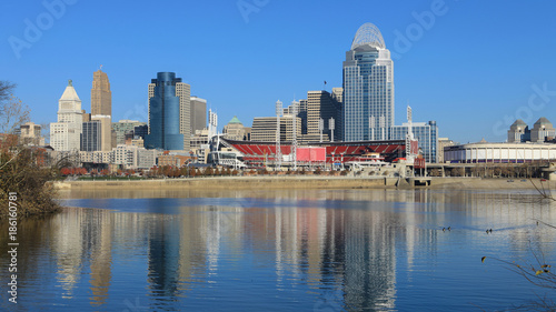 View of the Cincinnati city center with Ohio River in front