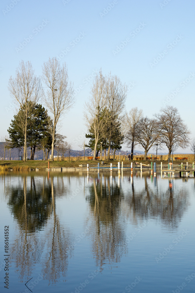 Reflection of trees around Lake Balaton, Hungary
