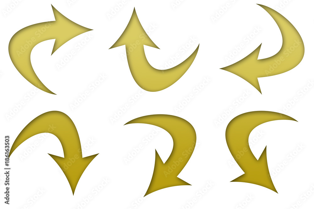 Flechas curvas de color amarillo.