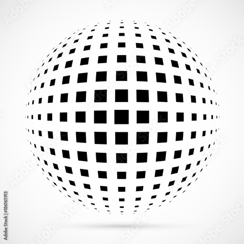 White 3D vector halftone sphere.Dotted spherical background.Logo template wit...