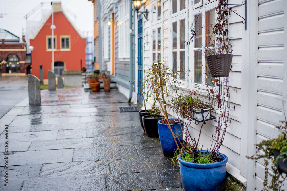 Blue flowerpots, Bergen, Norway