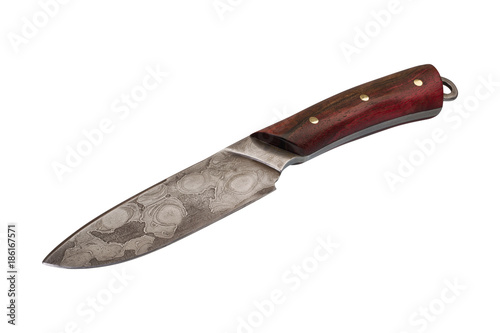 Handmade forged knife on a white background