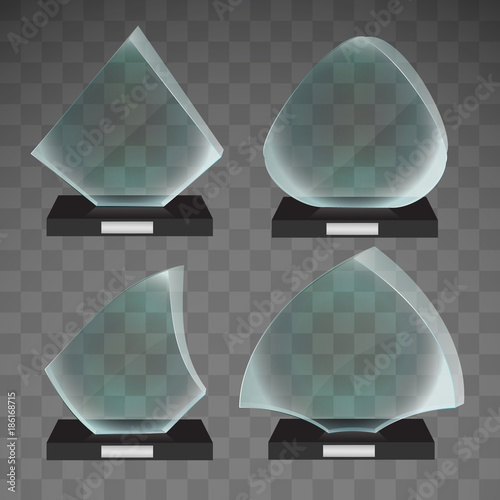 Set Glass Shining Trophy Award. Vector illustration isolated on transparent background. eps 10.