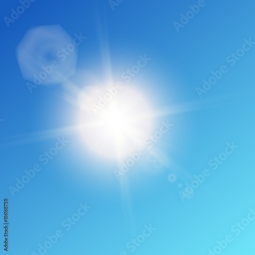 Sunlight special lens flare sun flash with rays and spotlight. Vector Illustration
