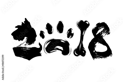 Abstract number 2018 dog paw bone