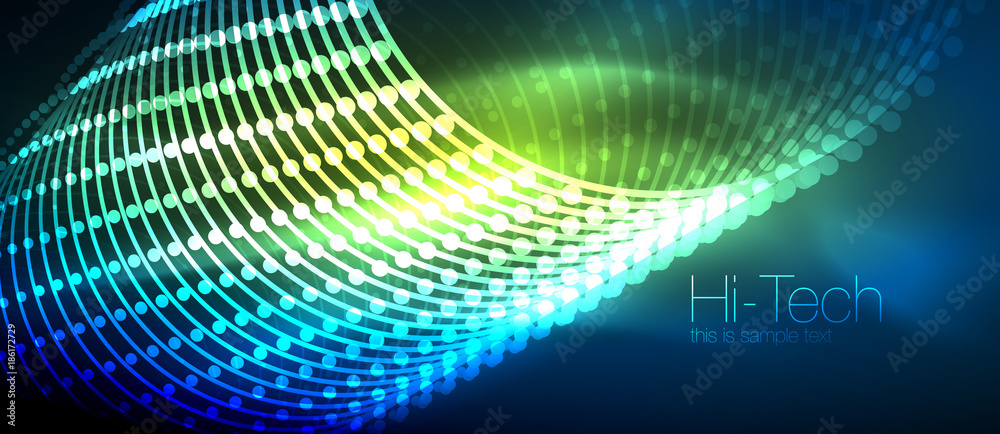 Fototapeta premium Hi-tech futuristic techno background, neon shapes and dots