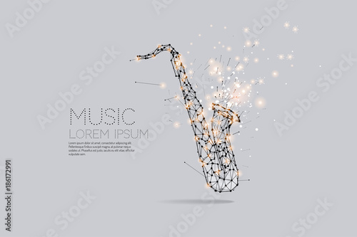 The particles, geometric art, line and dot of Saxophone.