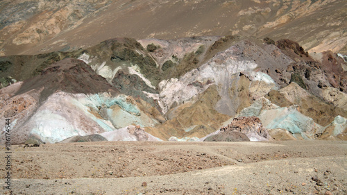 Artists Palette - Colors in rock formations, known as the Artists Palette, is a scenic spot in Death Valley National Park,  is the blend of greens, blues and other colors.