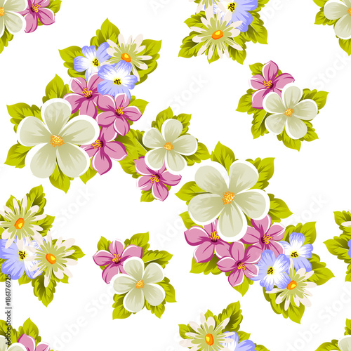 Seamless pattern of flowers. For design textures, postcards, greeting cards for birthday, wedding, Valentine's day, holiday, celebration, party.