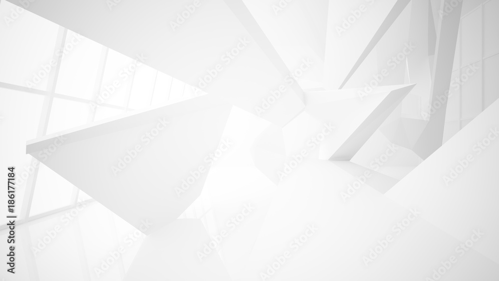 Abstract white interior multilevel public space with window. 3D illustration and rendering. Abstract white interior multilevel public space with window. 3D illustration and rendering.
