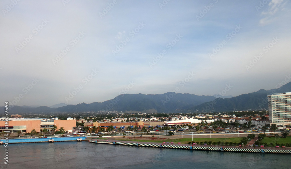 Scene of Puerto Vallarta from a cruise ship. Jalisco, Mexico.