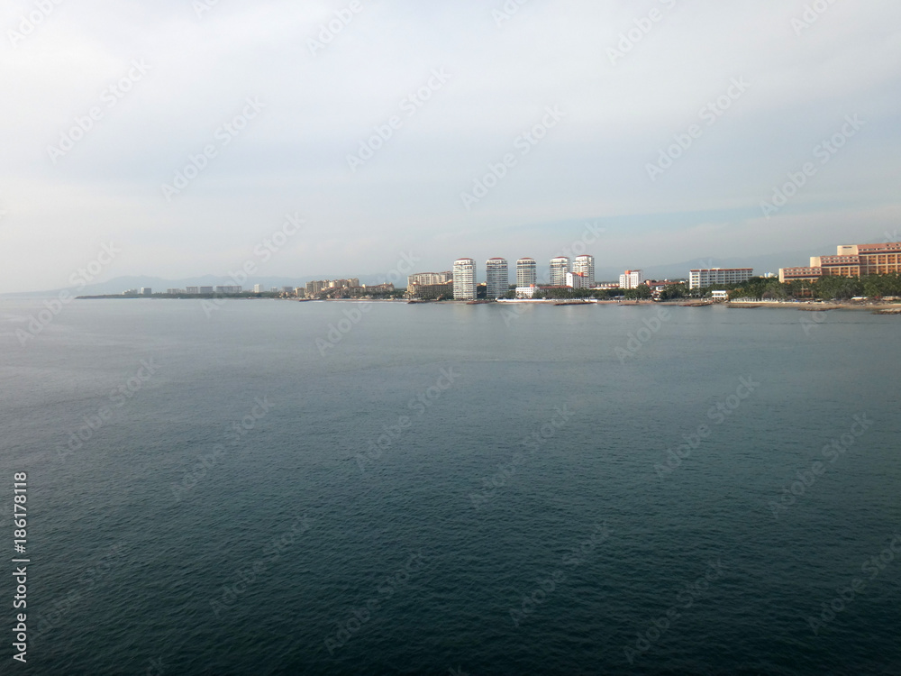 Scene of Puerto Vallarta from a cruise ship. Jalisco, Mexico.