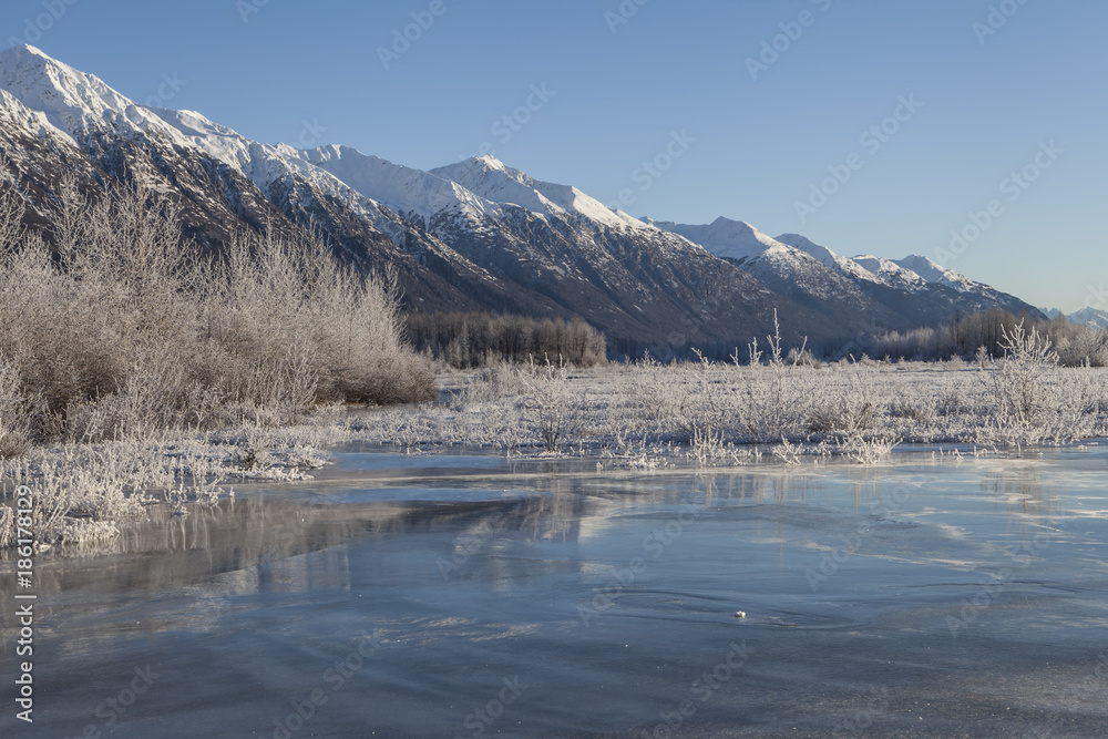 Frozen Chilkat River overflow