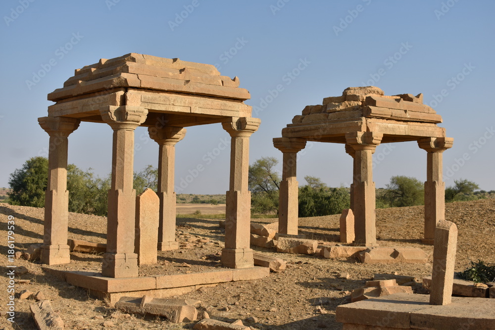 historical monument in kuldhara heritage villahe in jaisalmer rajasthan india