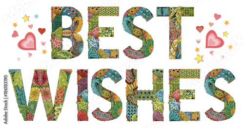 Words BEST WISHES. Vector decorative zentangle object