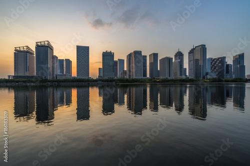 urban skyline and modern buildings at dusk, cityscape of China. © hallojulie