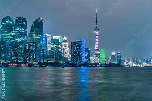 Shanghai skyline, Shanghai downtown district at night in China.
