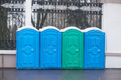 colorful biotoilets on the streets of the city. photo