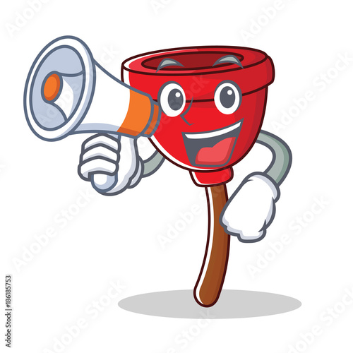 With megaphone plunger character cartoon style