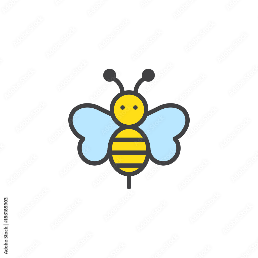Bee animal filled outline icon, line vector sign, linear colorful pictogram isolated on white. Bumblebee symbol, logo illustration. Pixel perfect vector graphics
