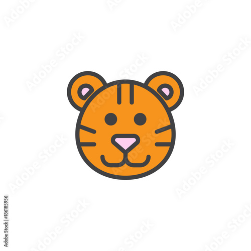 Tiger head filled outline icon, line vector sign, linear colorful pictogram isolated on white. Symbol, logo illustration. Pixel perfect vector graphics