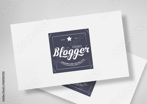 Round Badge Video Blogger with Hand Drawn Lettering Isolated on Business Card Template. Black Logo Emblem Vector Illustration. Can be used for Logotype, Branding.