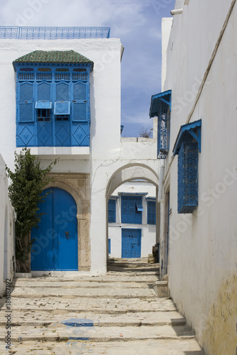 Sidi Bou Said - typical building with white walls, blue doors and windows © Ingus Evertovskis