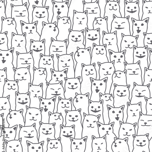 Fototapeta Naklejka Na Ścianę i Meble -  Cat kitten breed doodle Vector Seamless Pattern isolated wallpaper background white