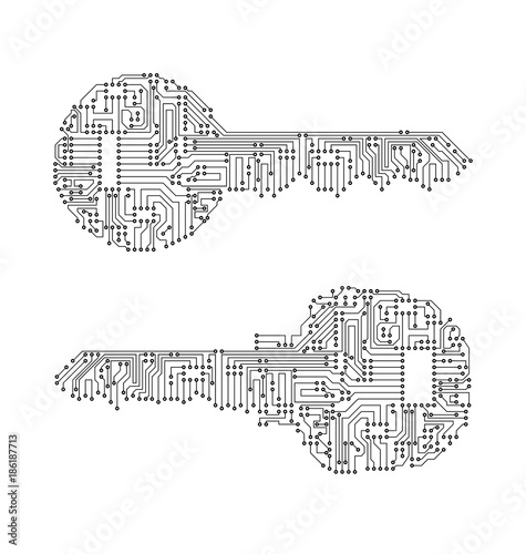 Key Made From Circuit Line, on White Background