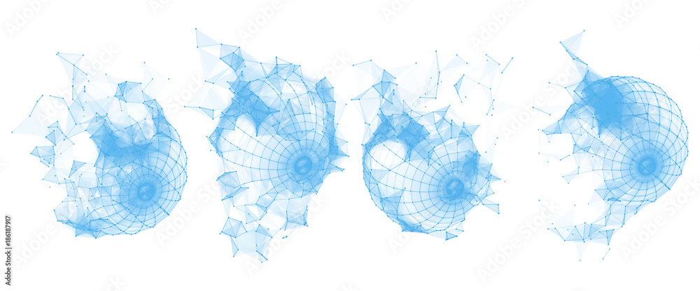 Broken Polygonal Wireframe Sphere. Geometric Form. Lines Network Polygons of Circle