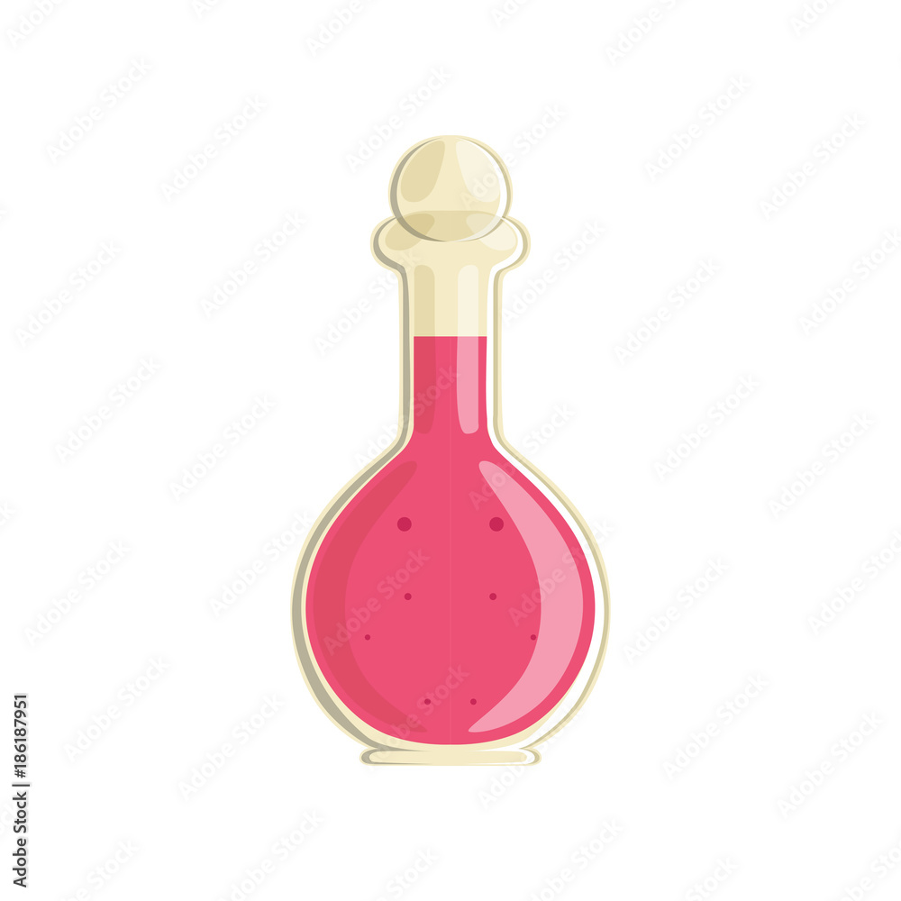 Wine vinegar in transparent bottle. Pink liquid in glass decanter. Organic  product for food preparing and salad dressing. Flat vector design for flyer  or promo poster Stock Vector | Adobe Stock