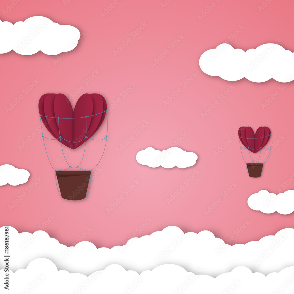 Obraz premium Paper hearts Valentines day vector love art card origami style romantic holiday background romance creative illustration.