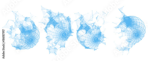 Broken Polygonal Wireframe Sphere. Geometric Form. Lines Network Polygons of Circle
