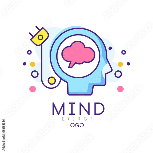 Silhouette of abstract human head with cable plug. Creative mind or generator of ideas. Brain energy sign in outline style. Original vector design for logo or mobile app
