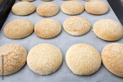 Delicious round cookies sprinkled with sugar, cooked at home.