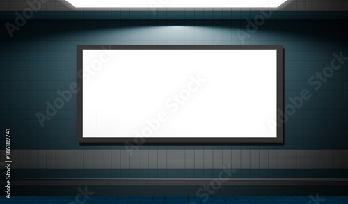 blank billboard located in subway for advertising mockup concept. 3d illustration
