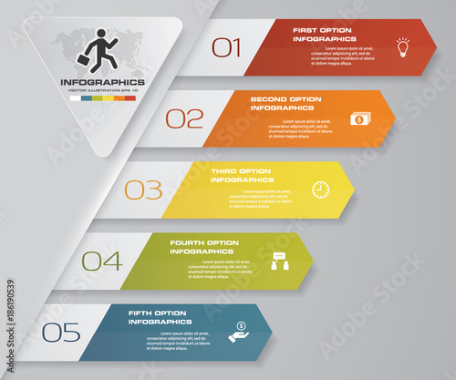5 steps Timeline infographic element. 5 steps infographic, vector banner can be used for workflow layout, diagram,presentation, education or any number option. EPS10.