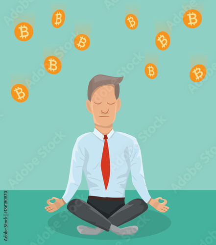 Businessman meditating about bitcoin.