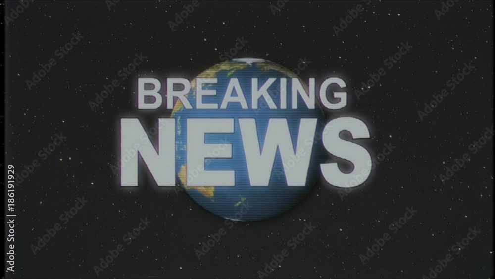 shiny retro BREAKING NEWS text with earth globe old vhs tape retro intro effect tv screen animation background seamless loop New quality universal vintage colorful motivation video