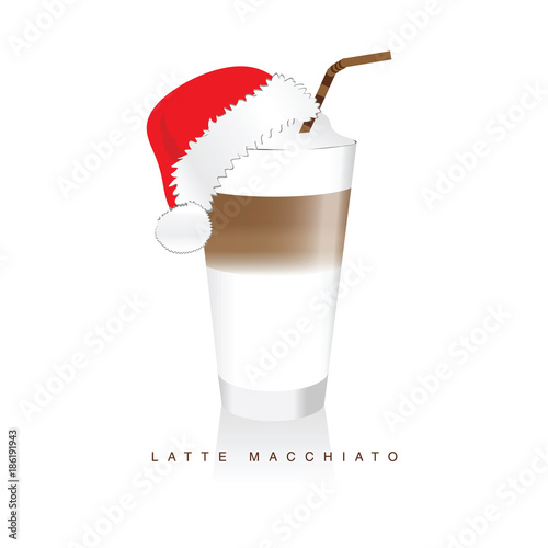 coffee macchiato icon with christmas hat illustration