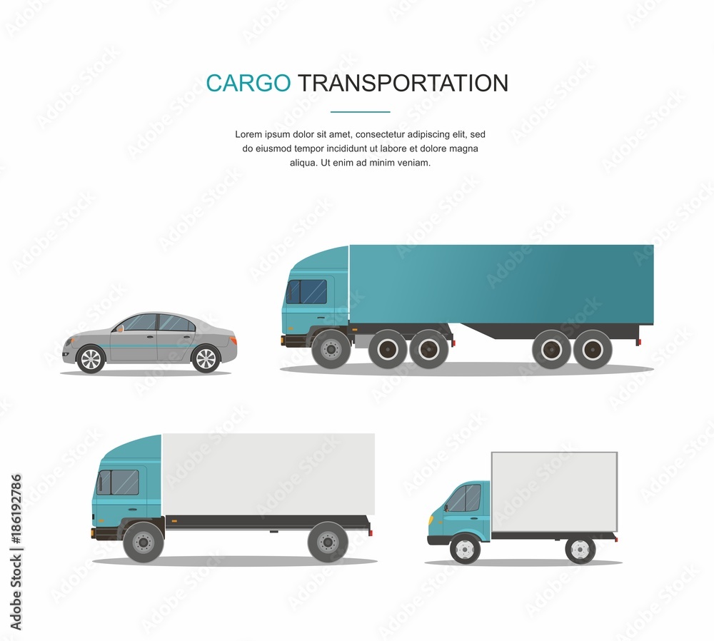 Set Blue Cargo Delivery Truck Isolated on White Background Set Blue Cargo Delivery Truck Isolated on White Background