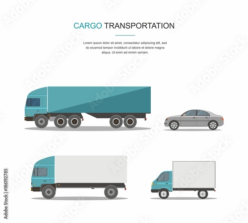 Set Blue Cargo Delivery Truck Isolated on White Background	