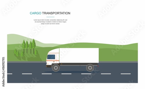 Semi-truck on the road . Cargo Tpansporation