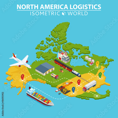 North America transportation and logistics. Delivery and shipping infographic elements.