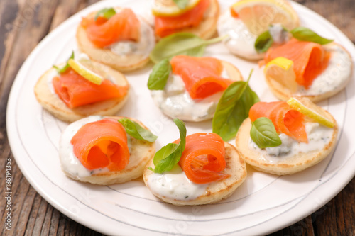 canape with cream and salmon