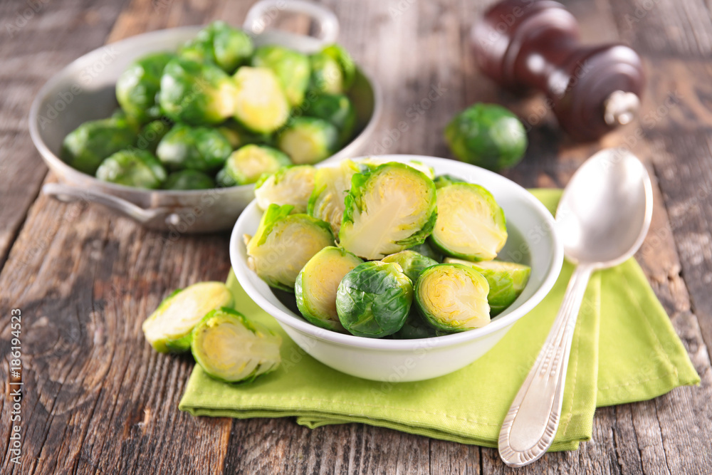 brussel sprout on wood background